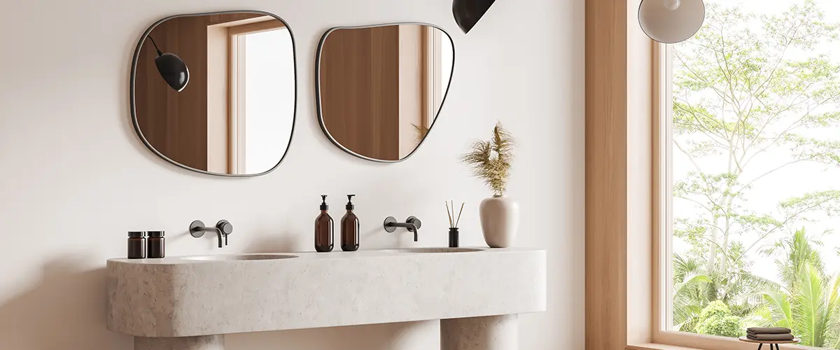 Shapely mirrors in bathroom