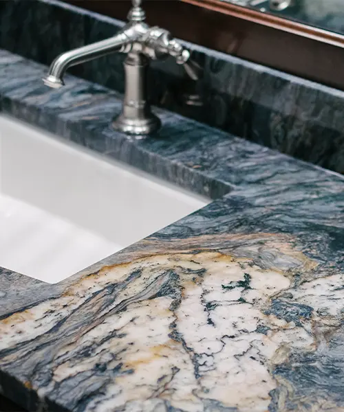 Granite countertop with silver faucet