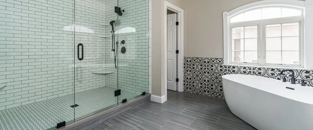large walk in shower and soaking tub remodel