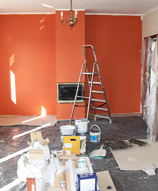 Home remodeling in a bedroom or a living room with orange walls