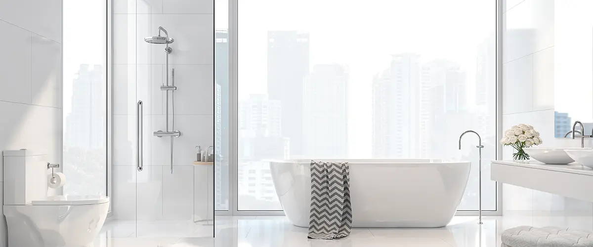 Freestanding bathtub and glass walk-in shower
