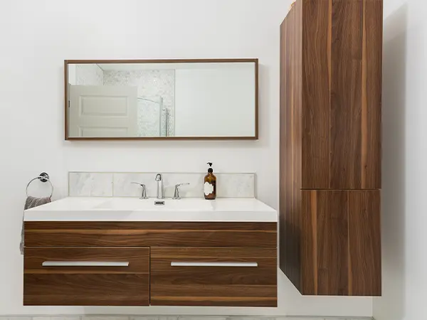 Wood vanity and cabinets