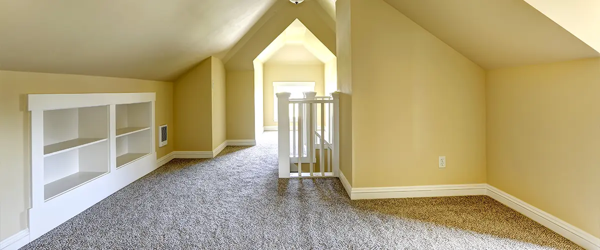 Yellow walls on second floor with carpet floor