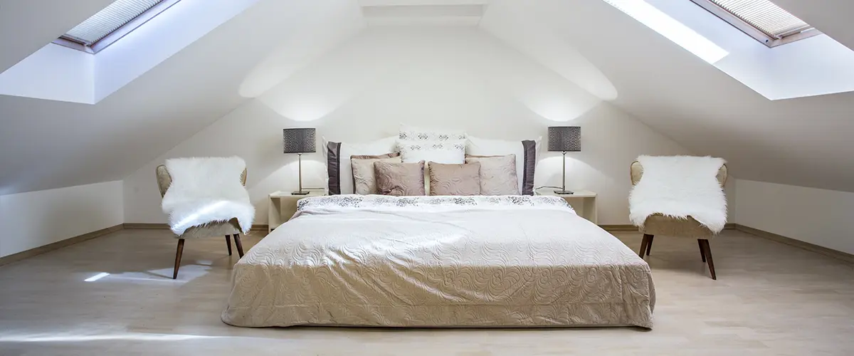A bedroom remodel with king-sized bed and furniture