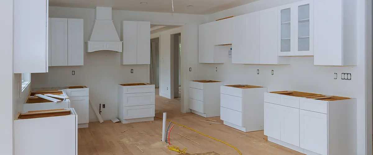 kitchen cabinets installation in progress
