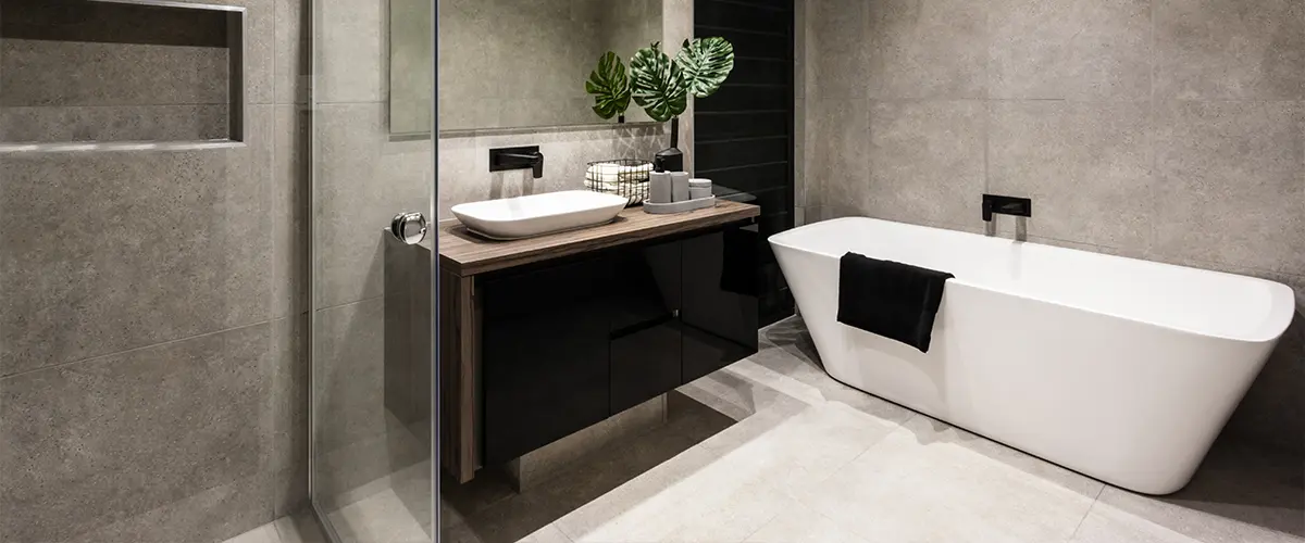 modern bath with tub and glass shower