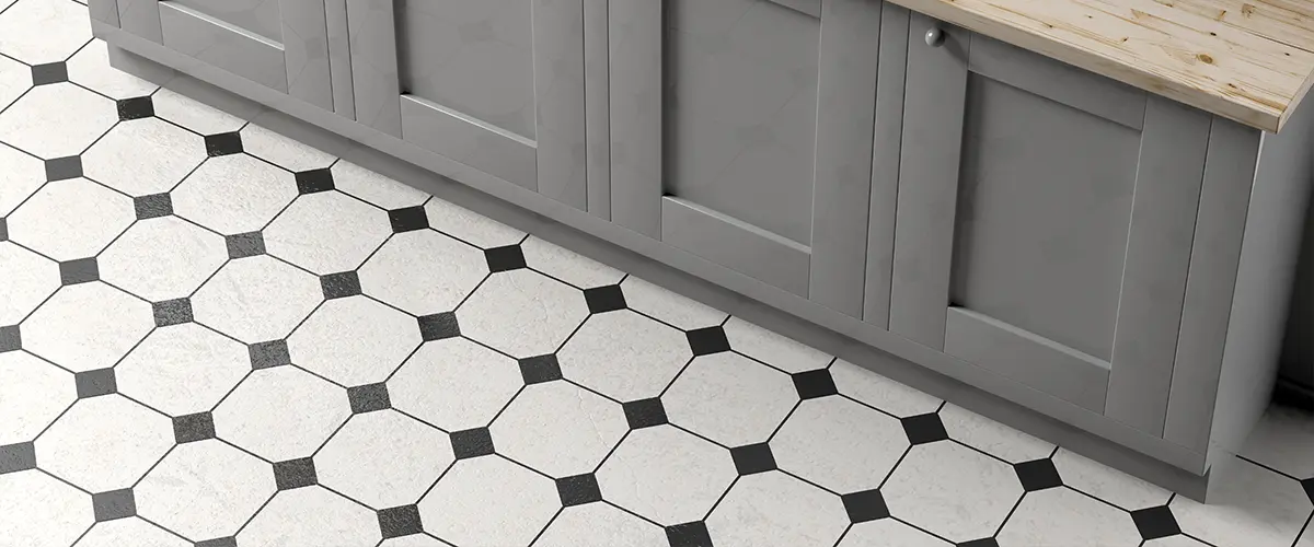 A beautiful tile flooring in a black and white design