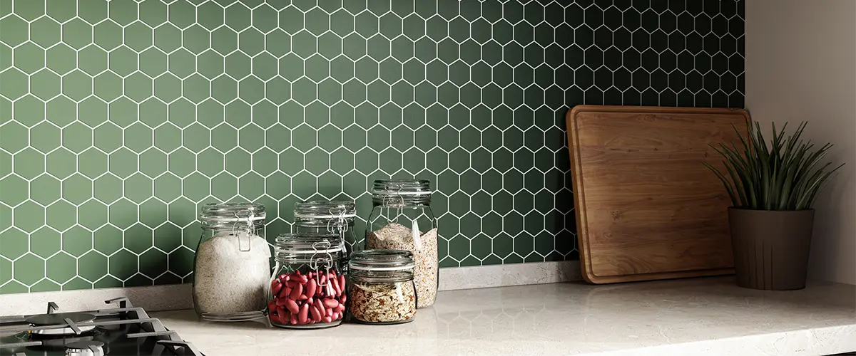 Green tile backsplash with a beautiful design
