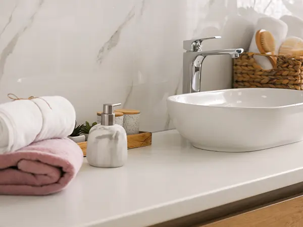 White laminate countertop in a bathroom