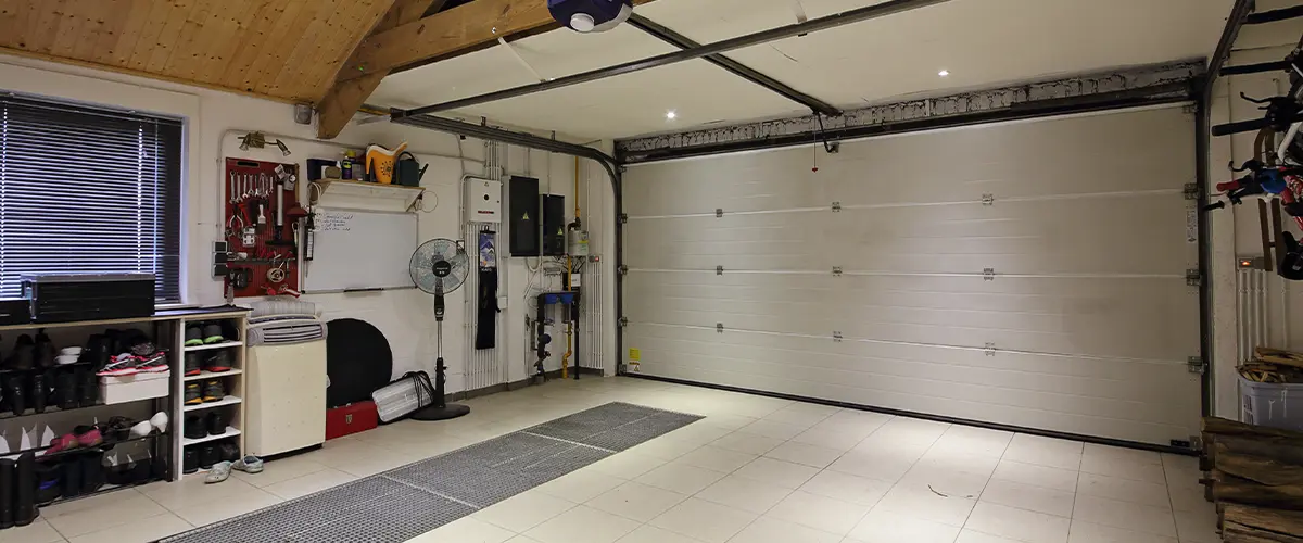 A new garage with white door