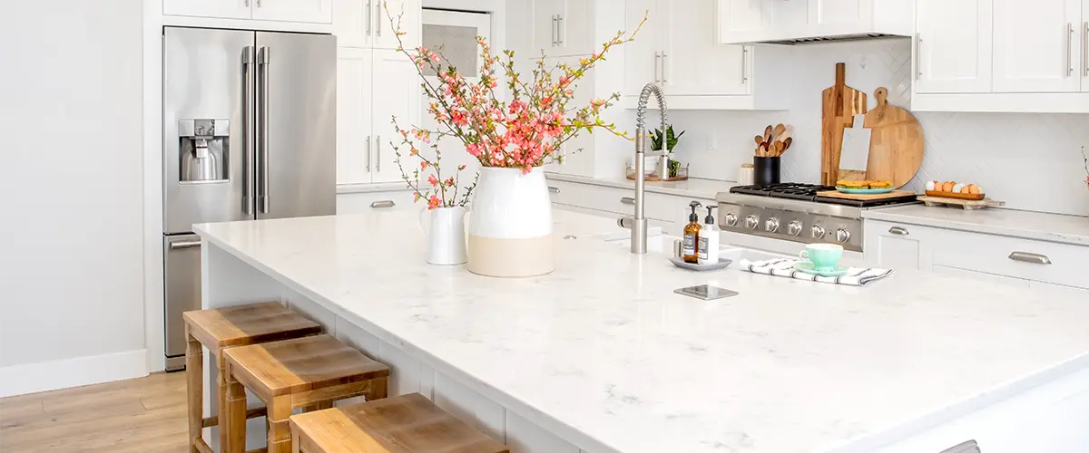 Beautiful kitchen with quartz countertop installation