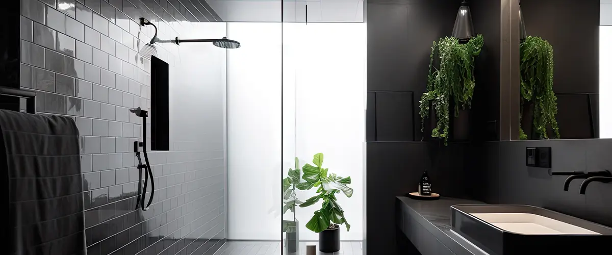 porcelain black tile in shower bathroom
