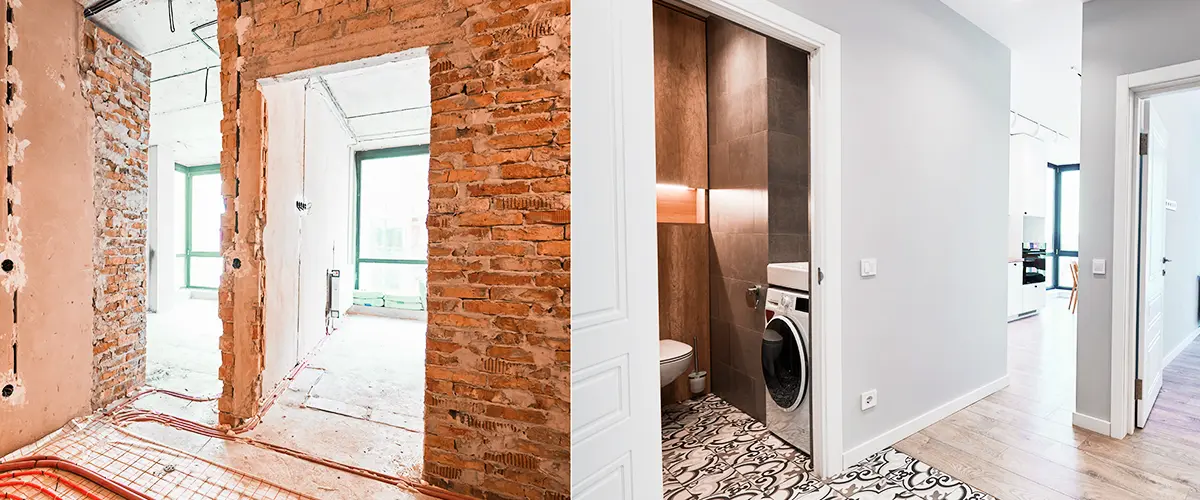 Comparison Of Old Bathroom Before Restoration And New Renovation - Pellak Construction