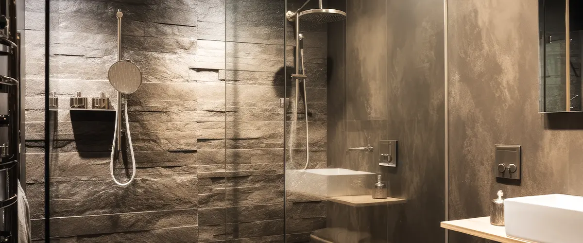 Bathroom Shower With Tiles From Stone Tiles