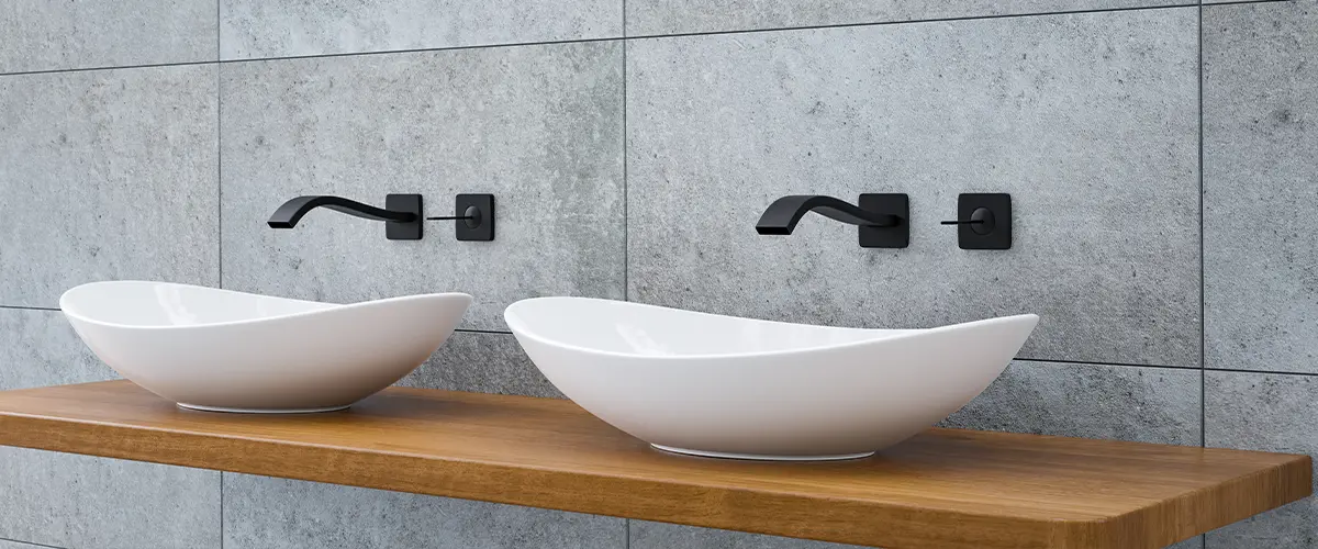 Two Porcelain Vanity Bowls with black faucets