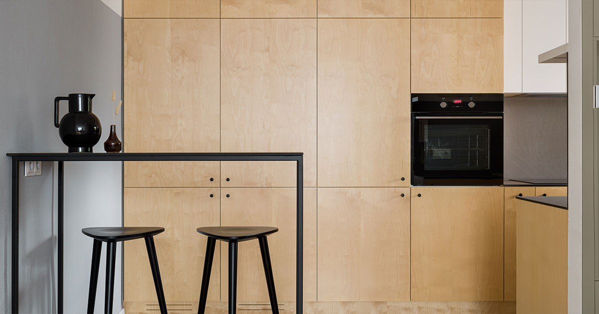 Kitchen with plywood cupboards