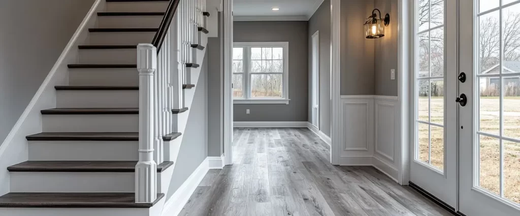 welcoming foyer with warm wood tones and decorative accents