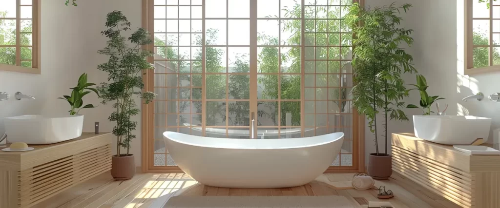 serene-japanese-inspired-bathroom-with-wood-and-greenery