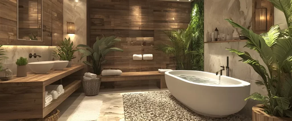 serene-japanese-inspired-bathroom-with-wood-and-greenery